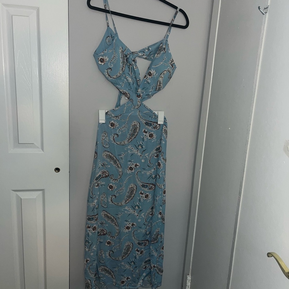 Blue Cut Out Tiered Sundress with Spaghetti Straps